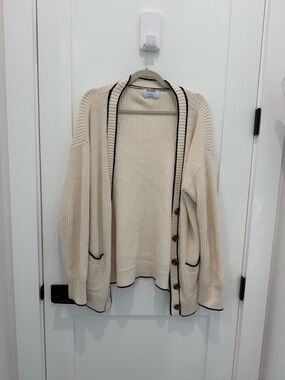 Old Navy Cream Cardigan with Navy Contrast Trim